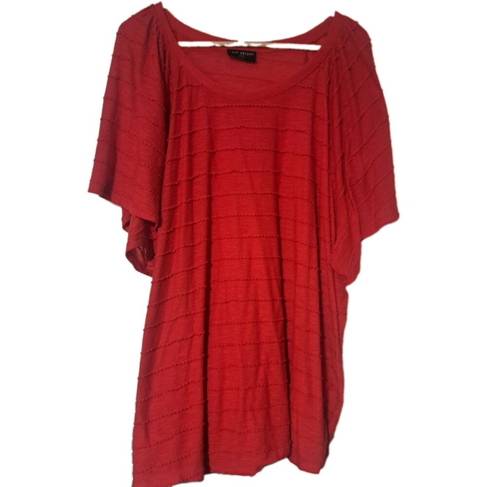 Lane Bryant Womens Plus Size 24 Red Textured Knit Scoop Neck Short Sleeve Top